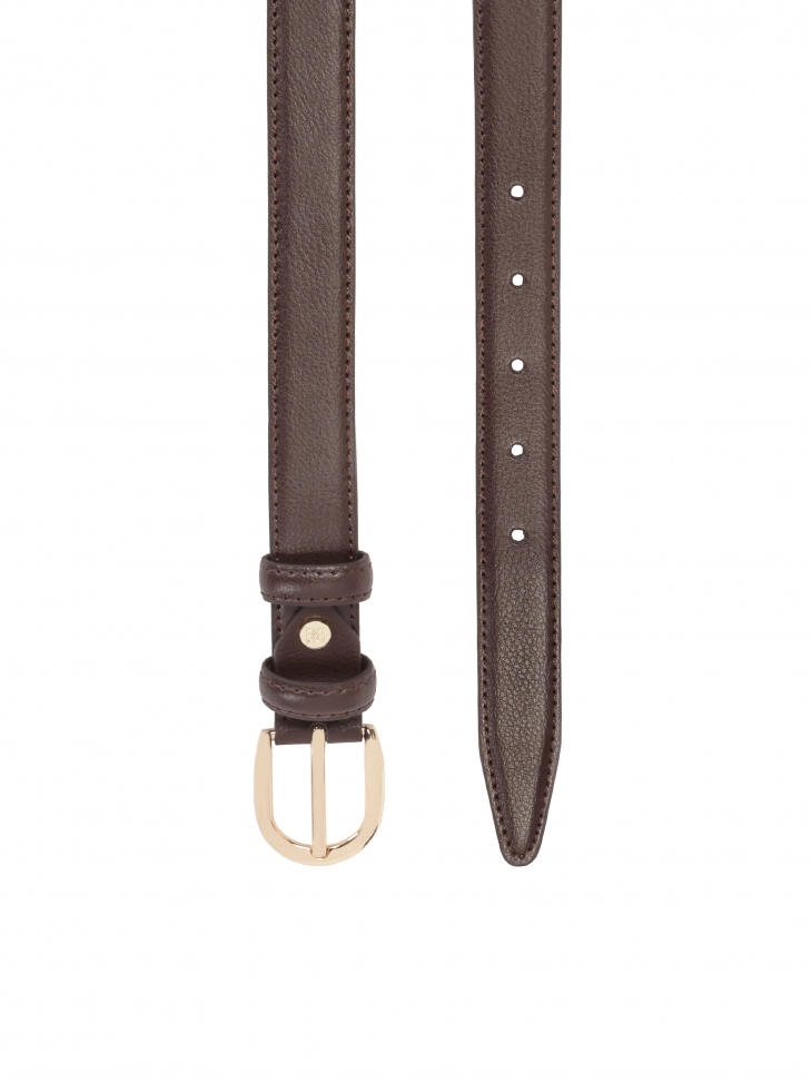 Dark brown ladies' slim belt made of grain eather