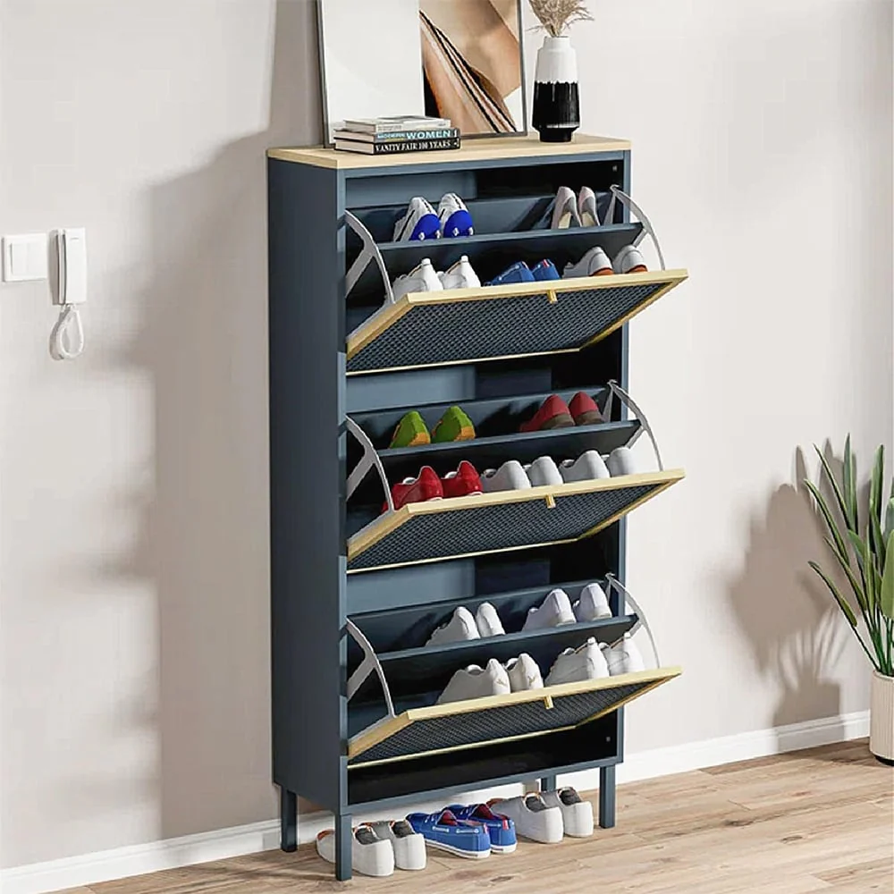 Shoe Storage Cabinet with 3 Flip Drawers Shoe Organizer w/Mesh Door - 23.63 x 9.26 x 49.22H