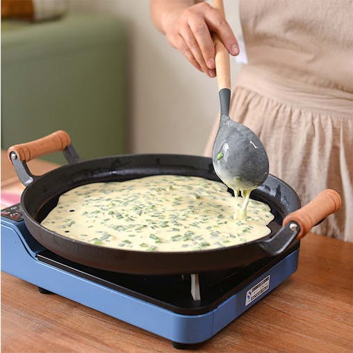 SOGA 31cm Cast Iron Frying Pan Skillet Steak Sizzle Fry Platter With Wooden Handle No Lid