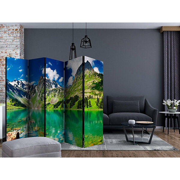 Paravent Décoratif Paysage de Montagne Serein et Vivant 225 x 172 cm Blanc et Gris