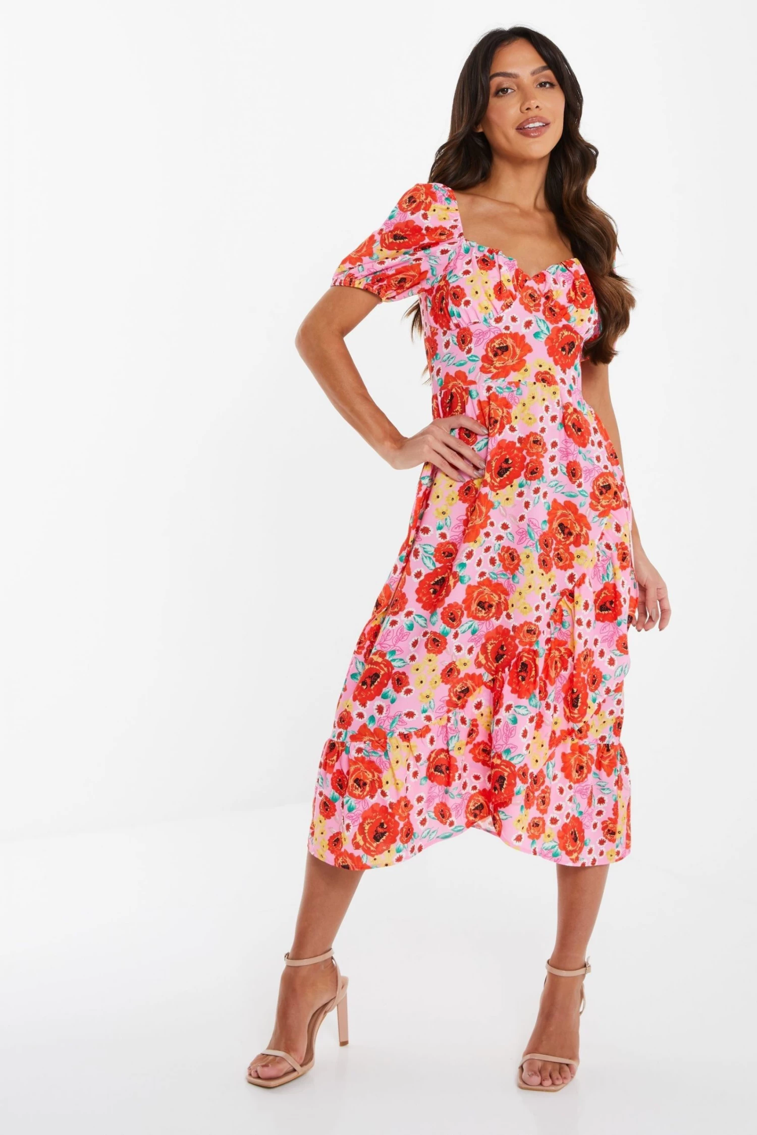 Quiz Pink Floral Midi Dress