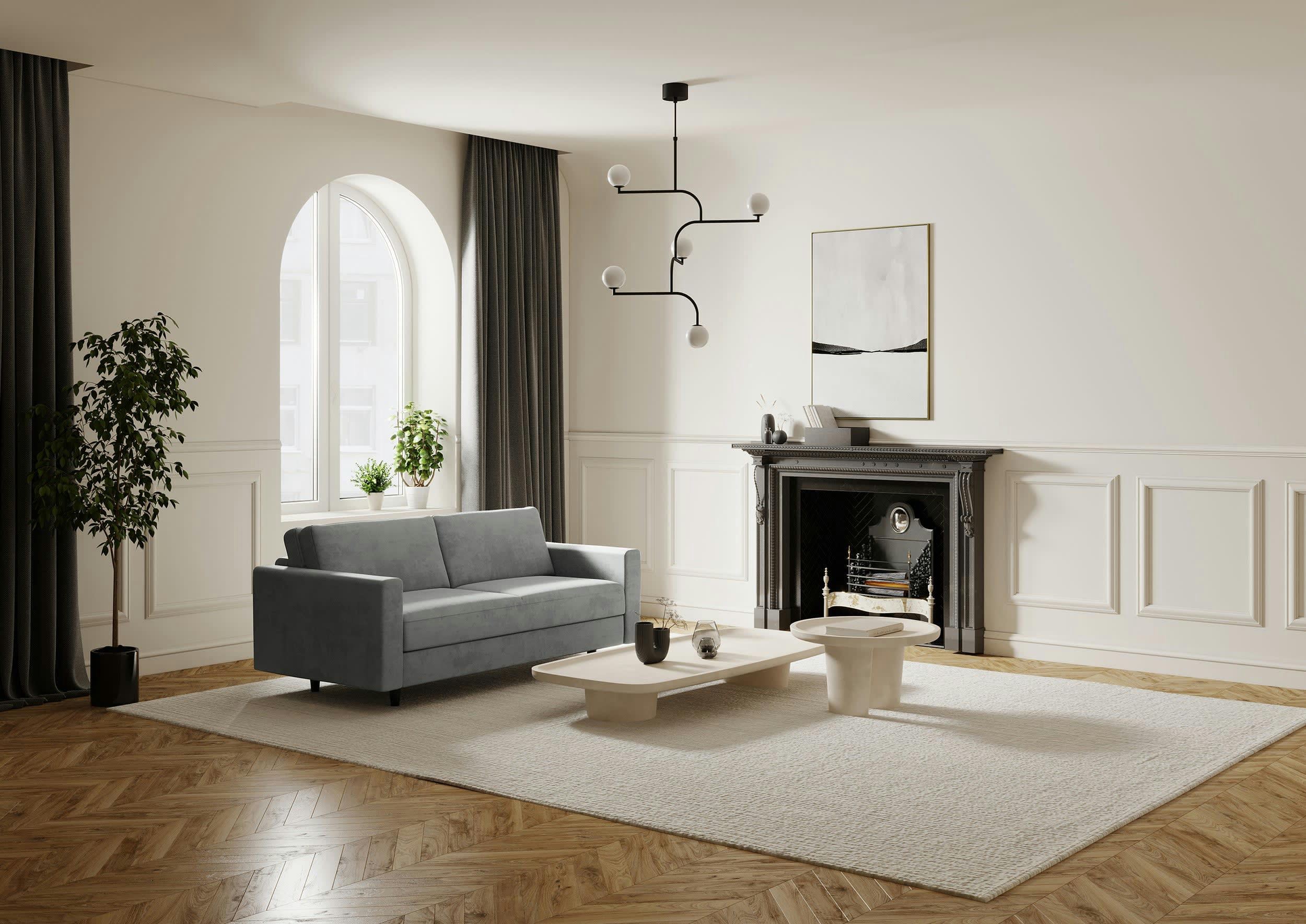 HAILIE JADE - Canapé convertible matelas velours gris béton 140cm