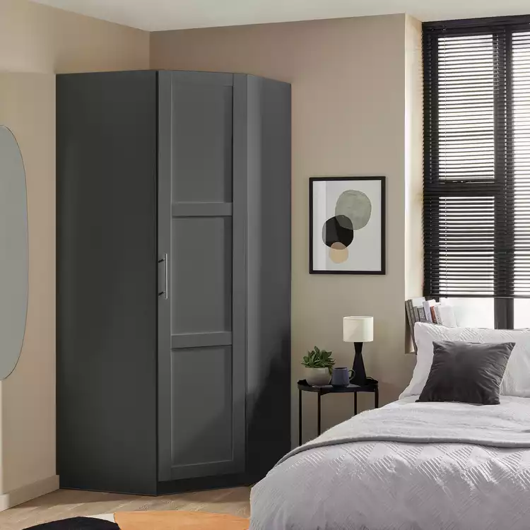 Habitat Munich Panelled Corner 1 Door Wardrobe - Anthracite