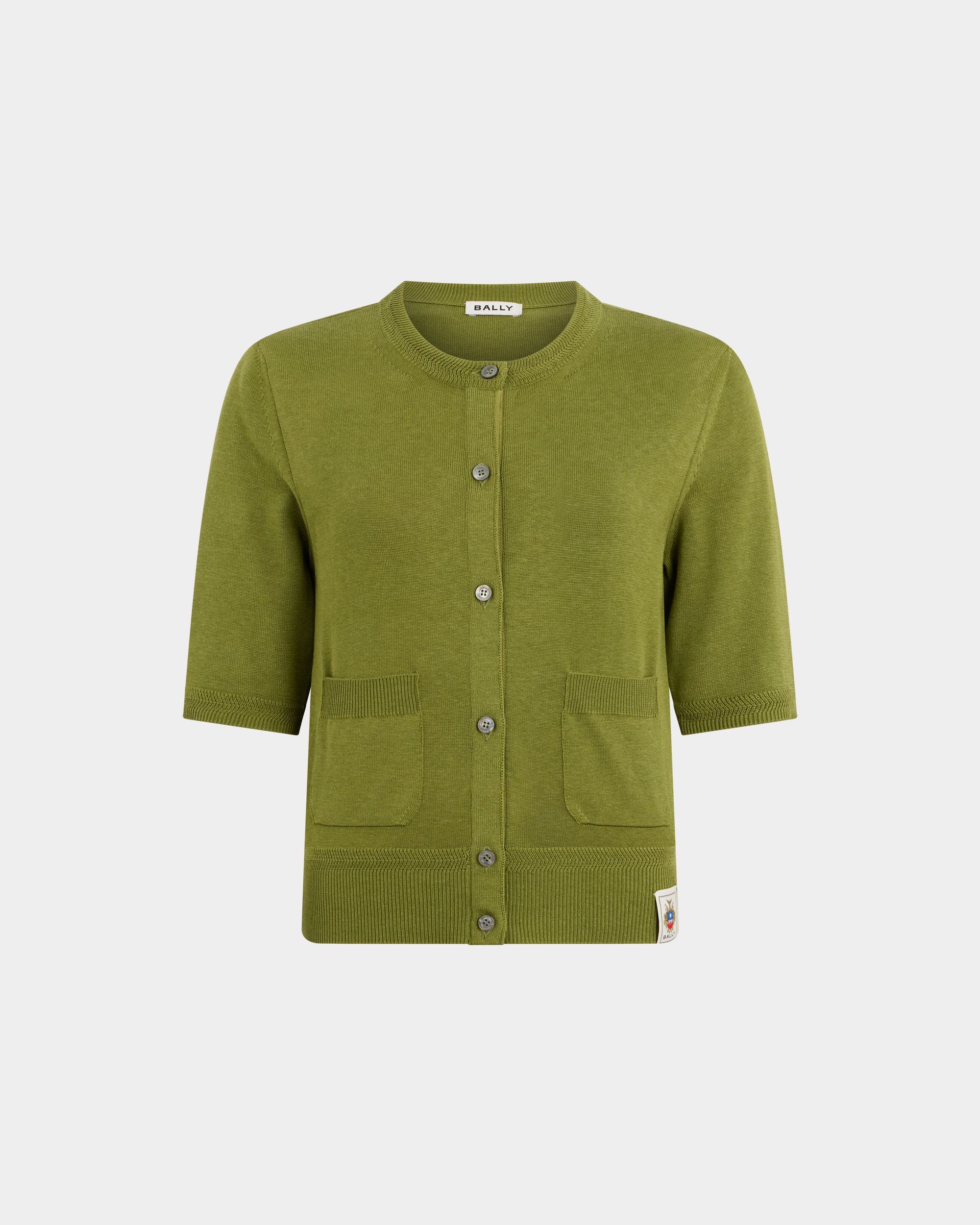 Kurzärmeliger Cardigan aus Baumwolle und Seide in Matcha Green
