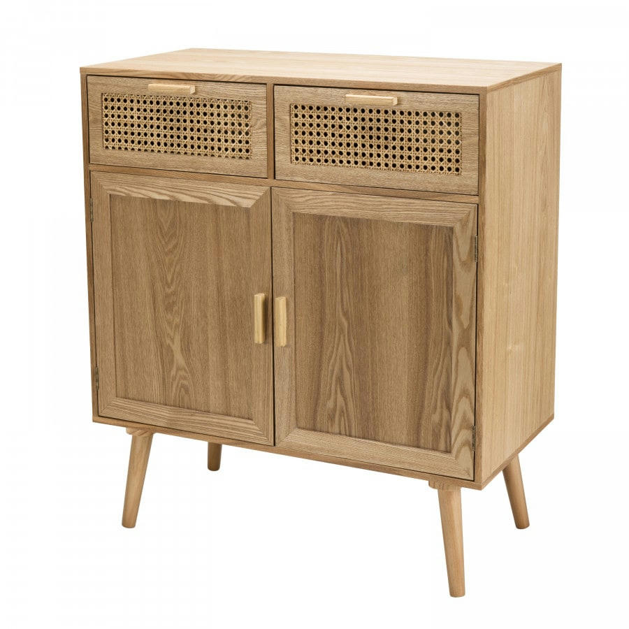 ROMEO - Buffet en pin couleur naturelle 2 tiroirs 2 portes cannage