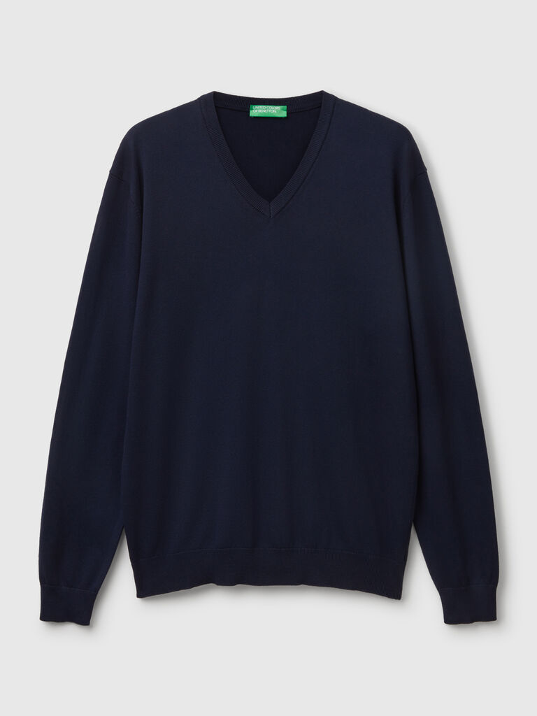 Pure cotton sweater with V-neck