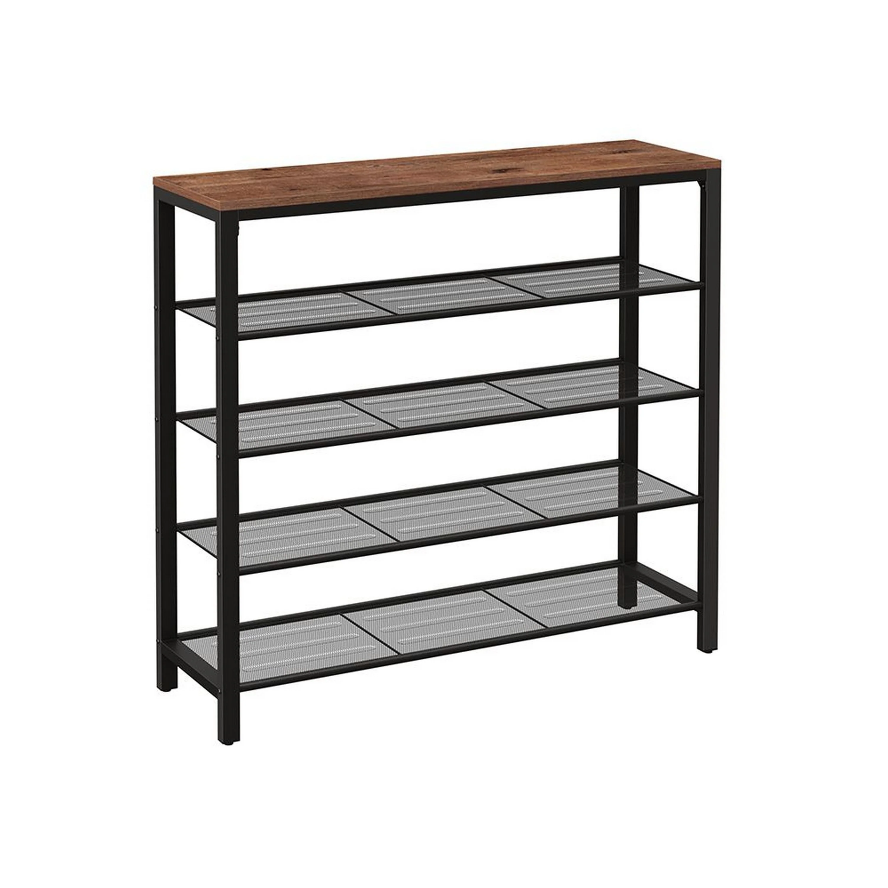 39 Inch Modern Shoe Rack Stand, 5 Tier Open Style Shelves, Black Metal