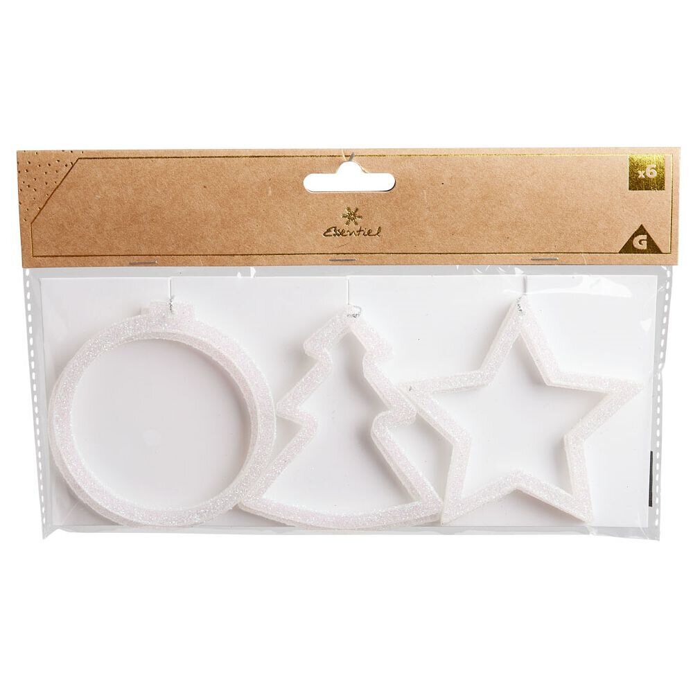 Déco à suspendre étoile/sapin/boule blanc x6