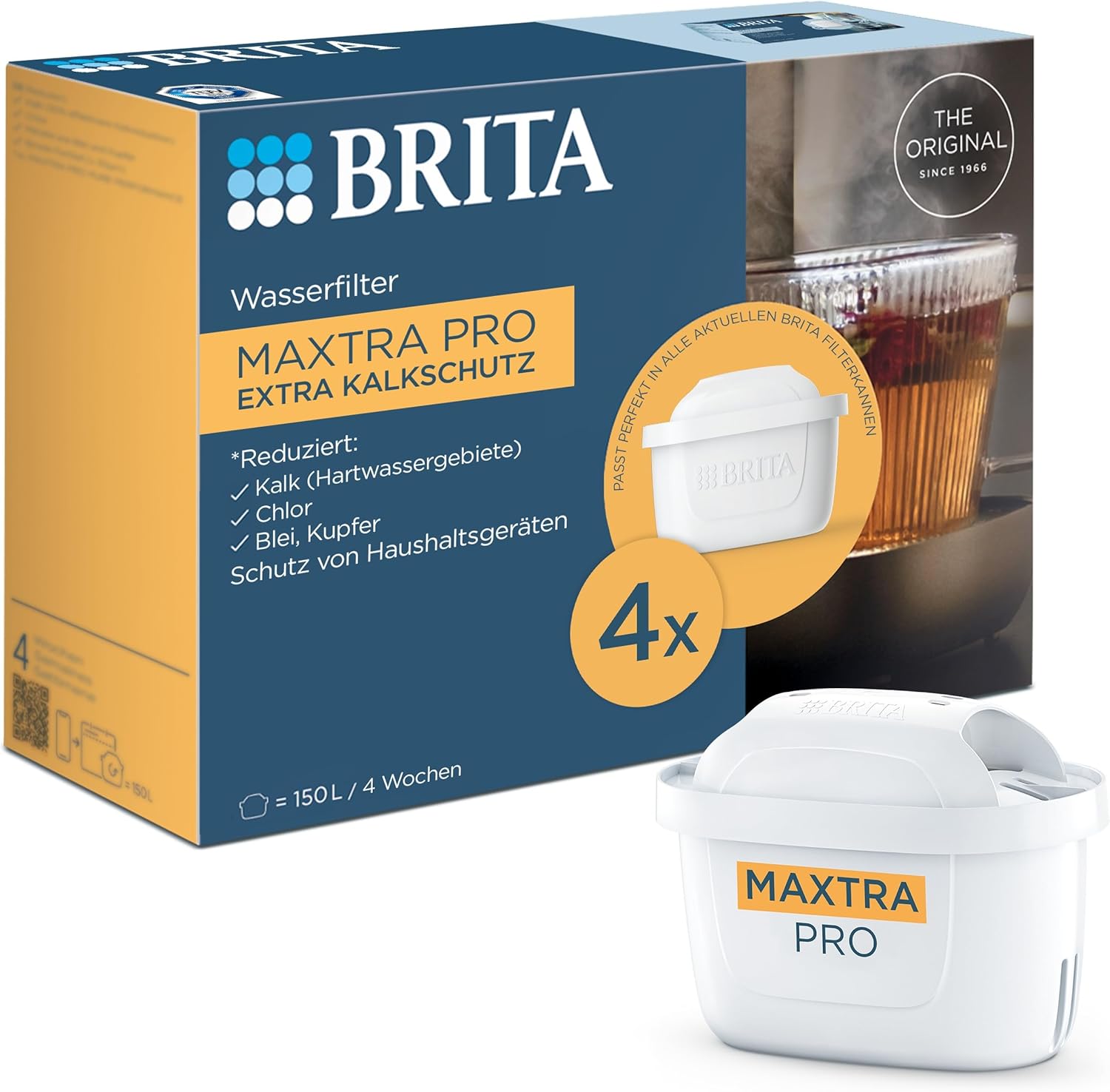 Brita Maxtra Pro Extra Limescale Protection Water Filter Cartridge – Pack of 4 – Original Brita Replacement Cartridge for Ultimate Device Protection and Reduction of Limescale, Impurities, Chlorine