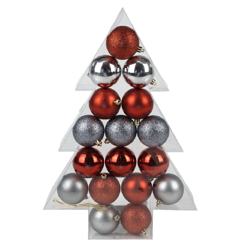 Boule de No&euml;l rouge gris brillant mat x17