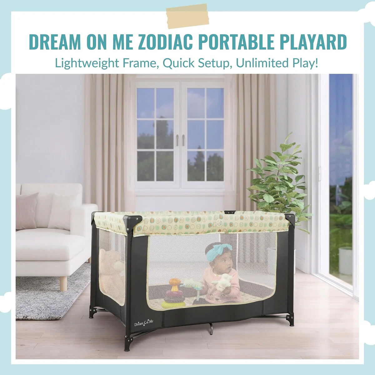Zodiak Portable Playard in Grey, Lightweight, Packable and Easy Setup Baby Playard, Breathable Mesh Sides and Soft Fabric