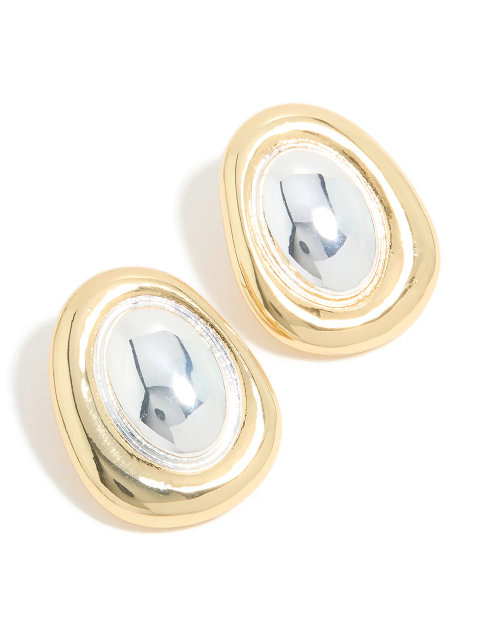 Mixed Metal Plated Organic Oval Large Earrings