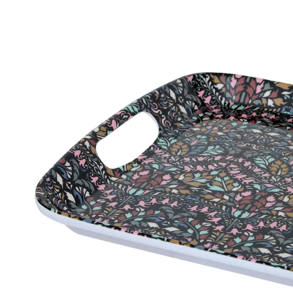 5Five Design dienblad van melamine - 39 x 26 cm - flowers print antraciet