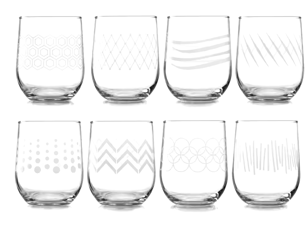 Libbey 8pc Etched Stemless Red & White Wine Glasses, Dishwasher Safe, 16.8-oz