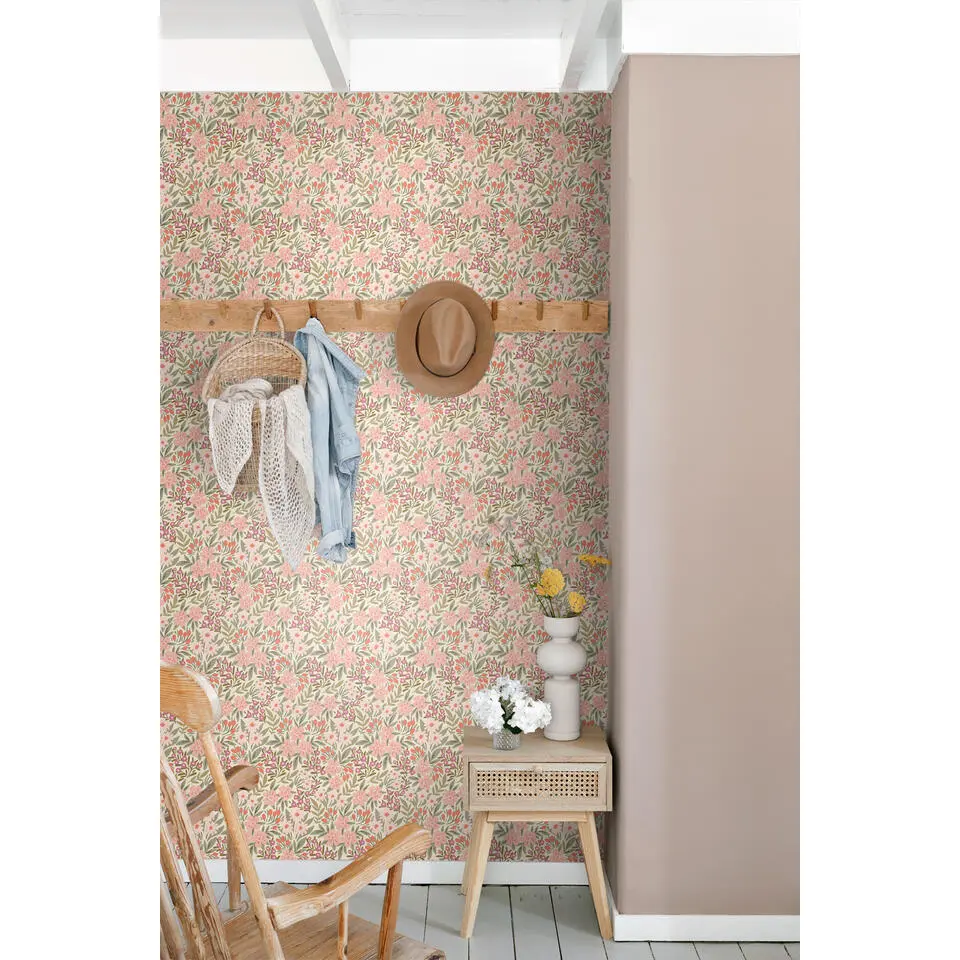 ESTAhome behang bloemen groen, roze en paars - 50 x 900 cm