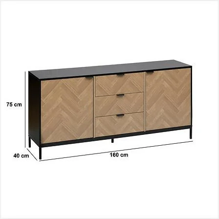 Komoda Chevrons z efektem drewna 3 szuflady i 2 szafki