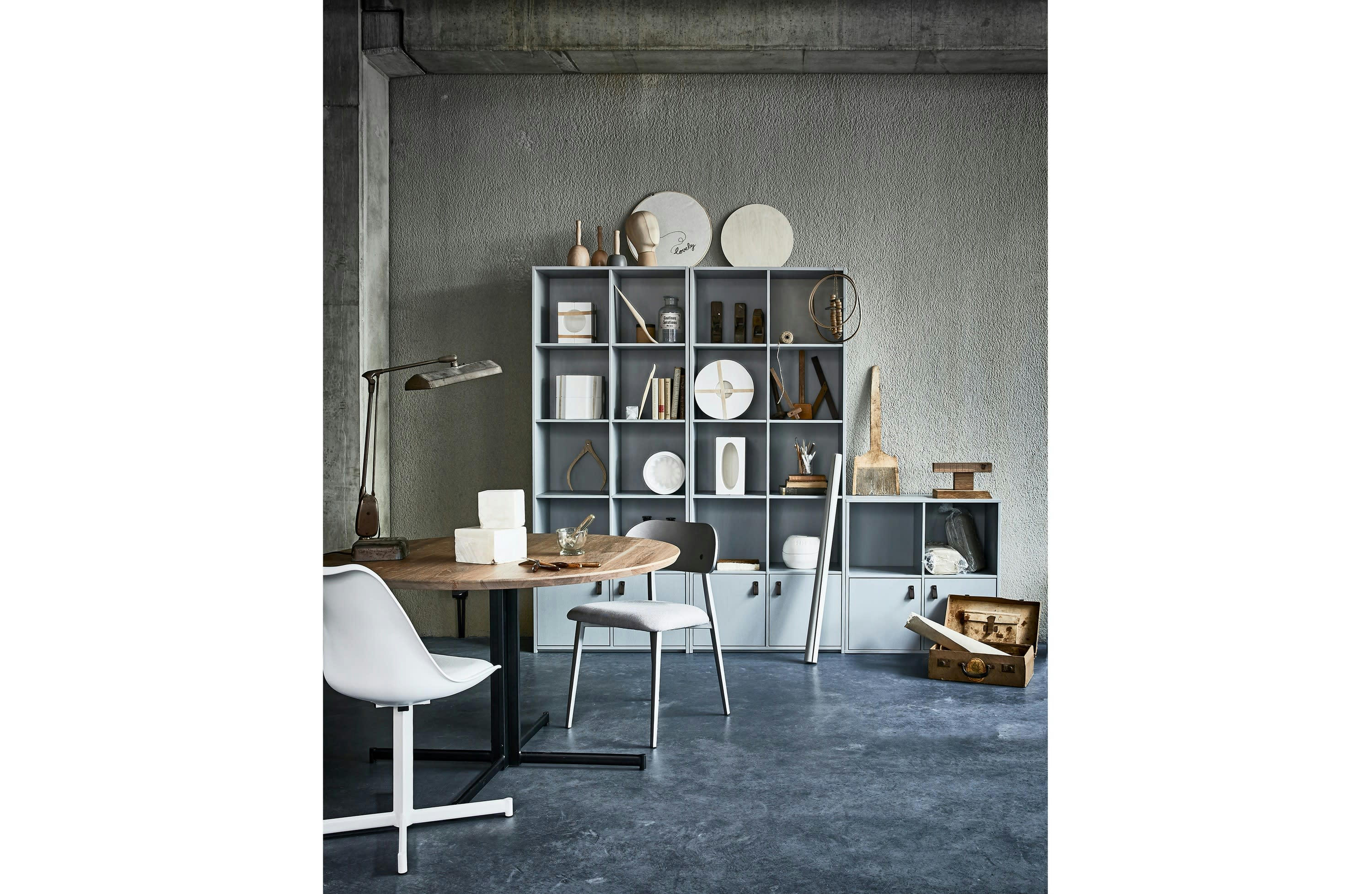 INCL - Cabinet 2 portes et 2 espaces ouverts en bois gris