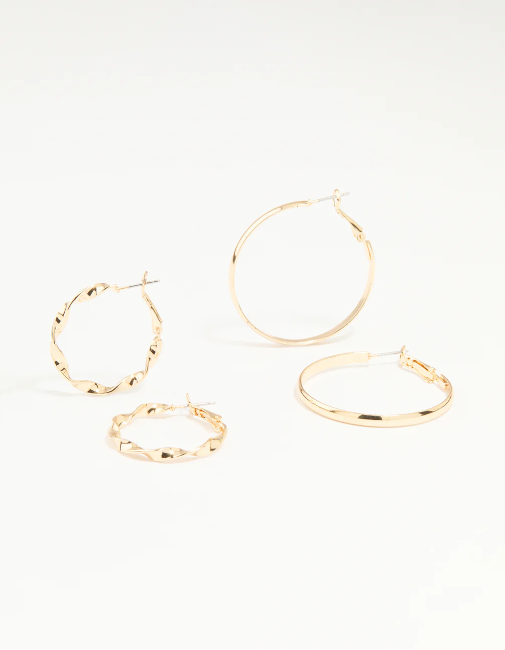Gold Twisted & Plain Hoop Earrings 2-Pack