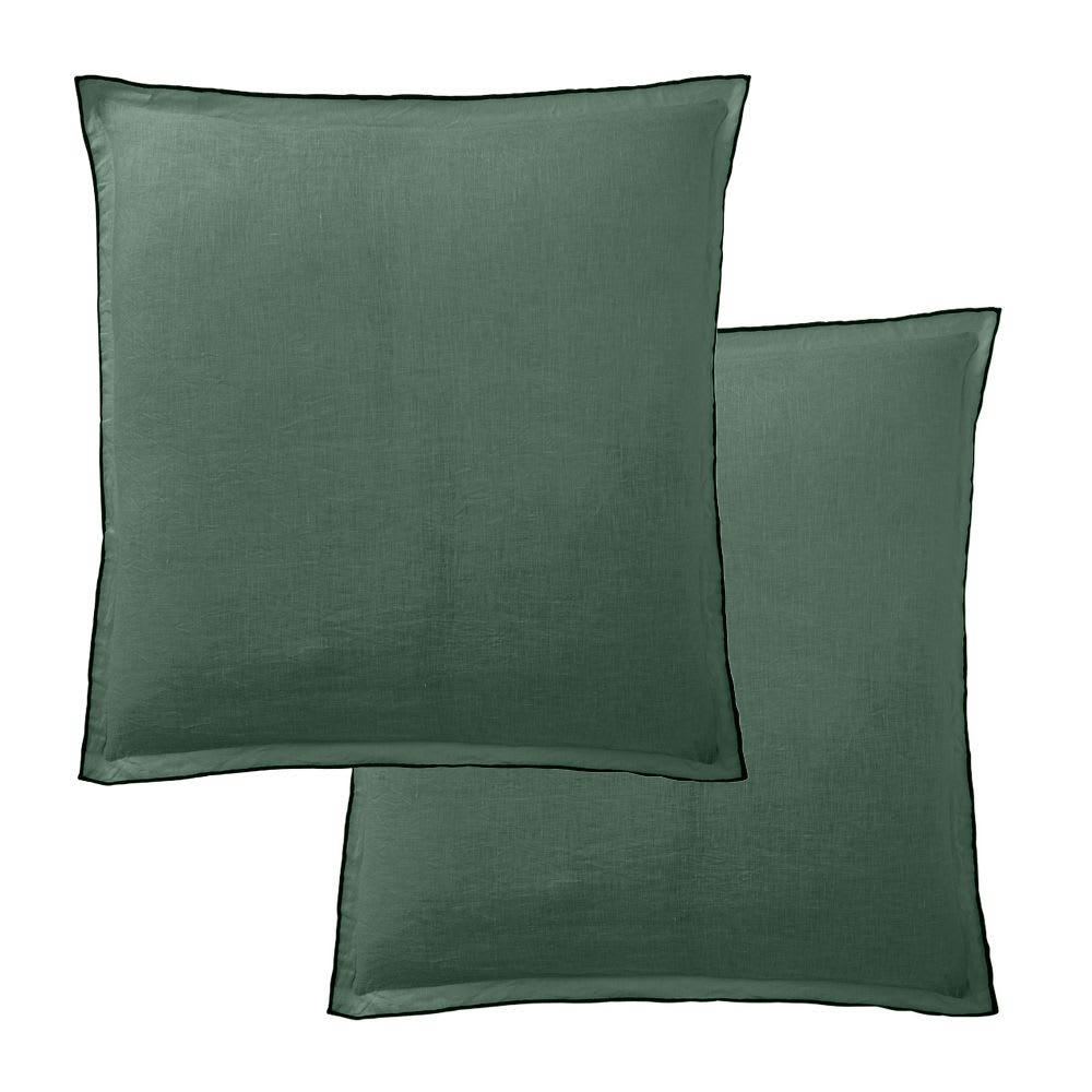 - 2 taies d'oreiller carrées en lin français - lin lavé vert 65x65 cm
