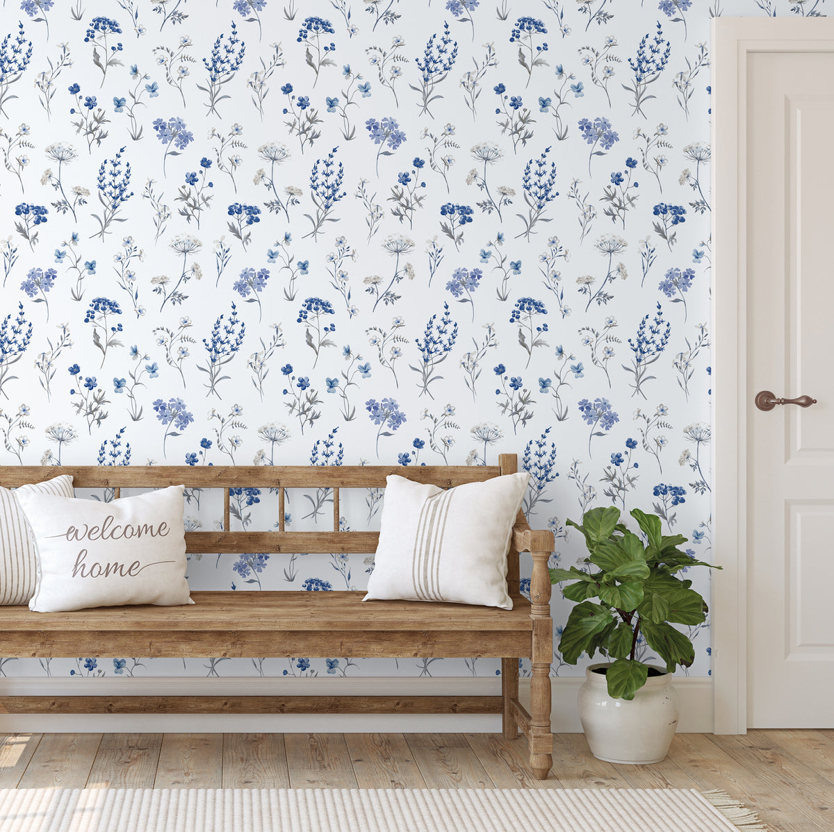 Sanders & Sanders behang bloemen wit en blauw - 53 cm x 10 m - 640167