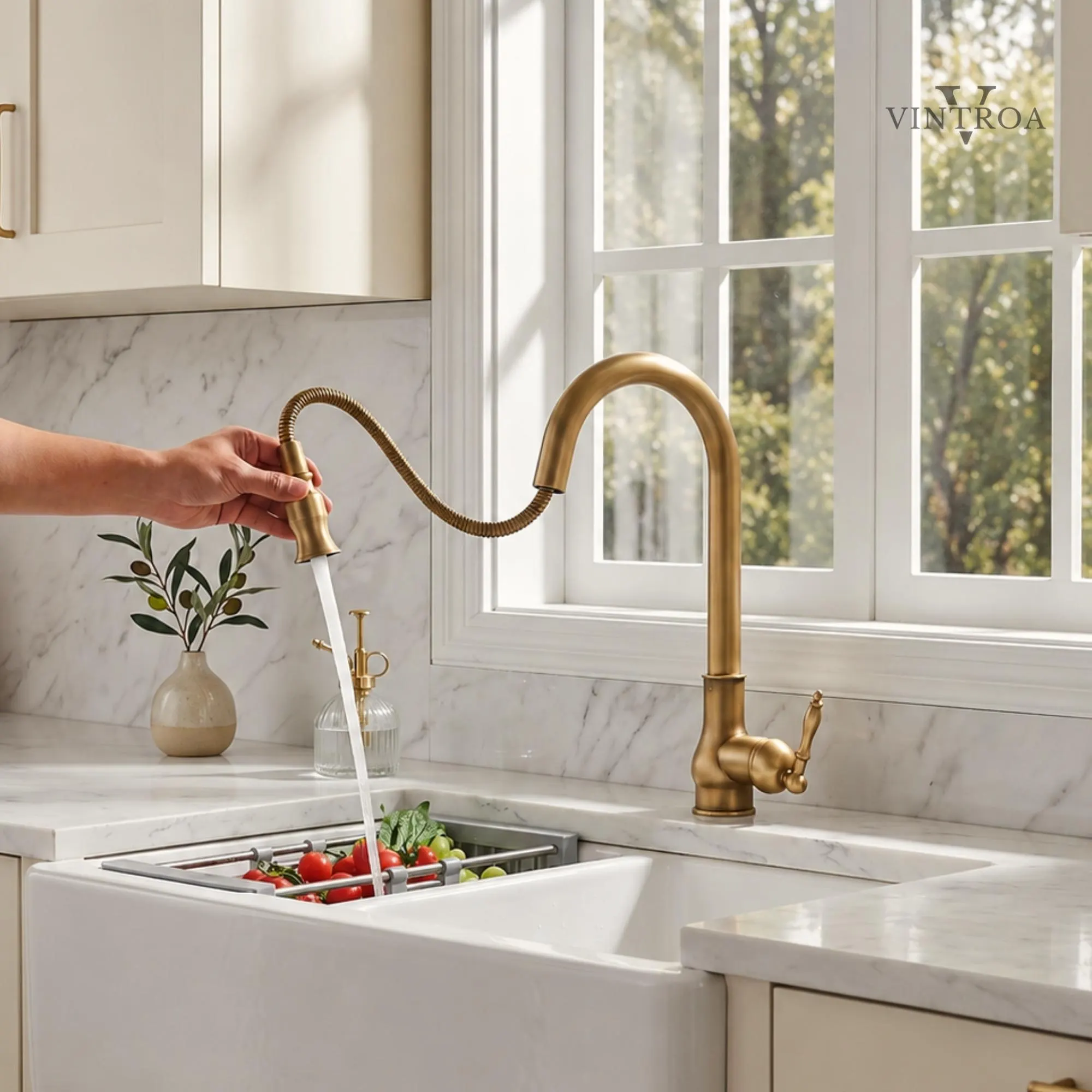 Antique Brass Pull Out Kitchen Faucet Farmhouse Sink Kitchen Tap