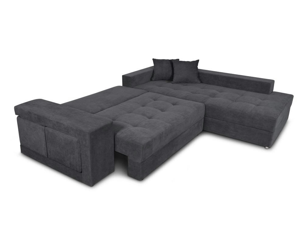 TAMIA - Canapé d'angle convertible avec coffre et 2 poufs -  Gris foncé