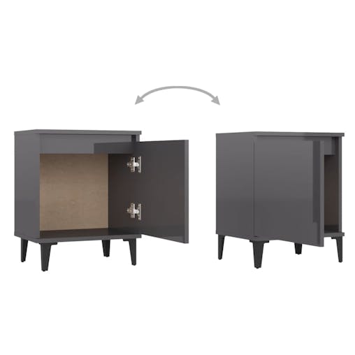 NNEVL Bed Cabinets with Metal Legs 2 pcs High Gloss Grey 40x30x50 cm