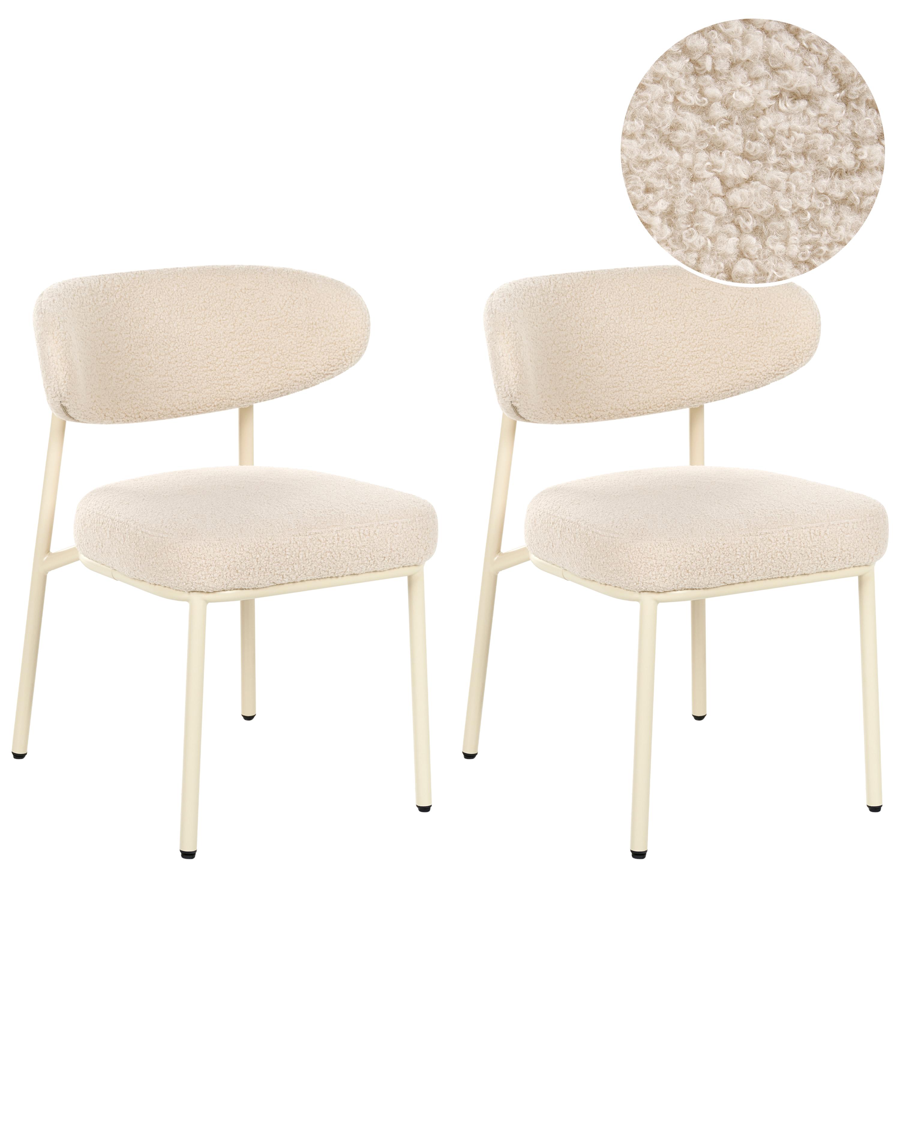Set of 2 Bar Chairs UNITY Boucle Light Beige