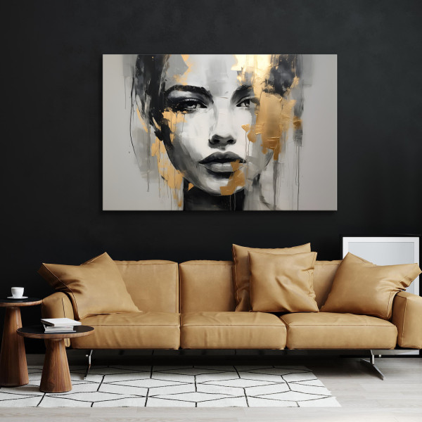 Obraz Do Salonu Abstrakcyjny Złoty Portret 30x20cm