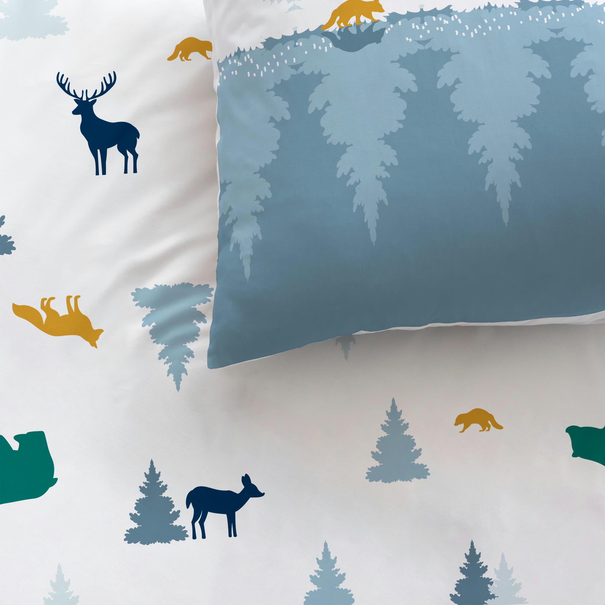 NORDIC - Parure de lit imprimée en coton Bleu 140x200+63x63cm