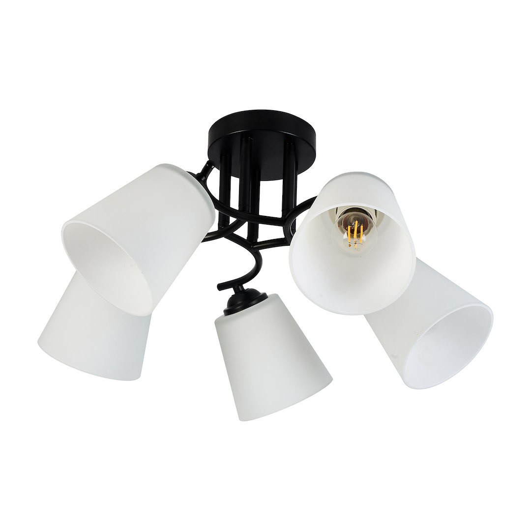 Lampa sufitowa Pafos 5xE27 czarna z białymi kloszami