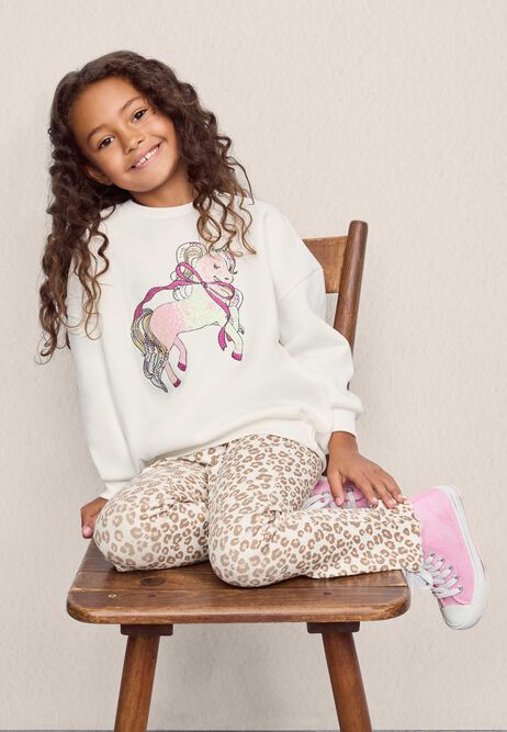 Younger Girls Cream Sequin Unicorn Sweatshirt