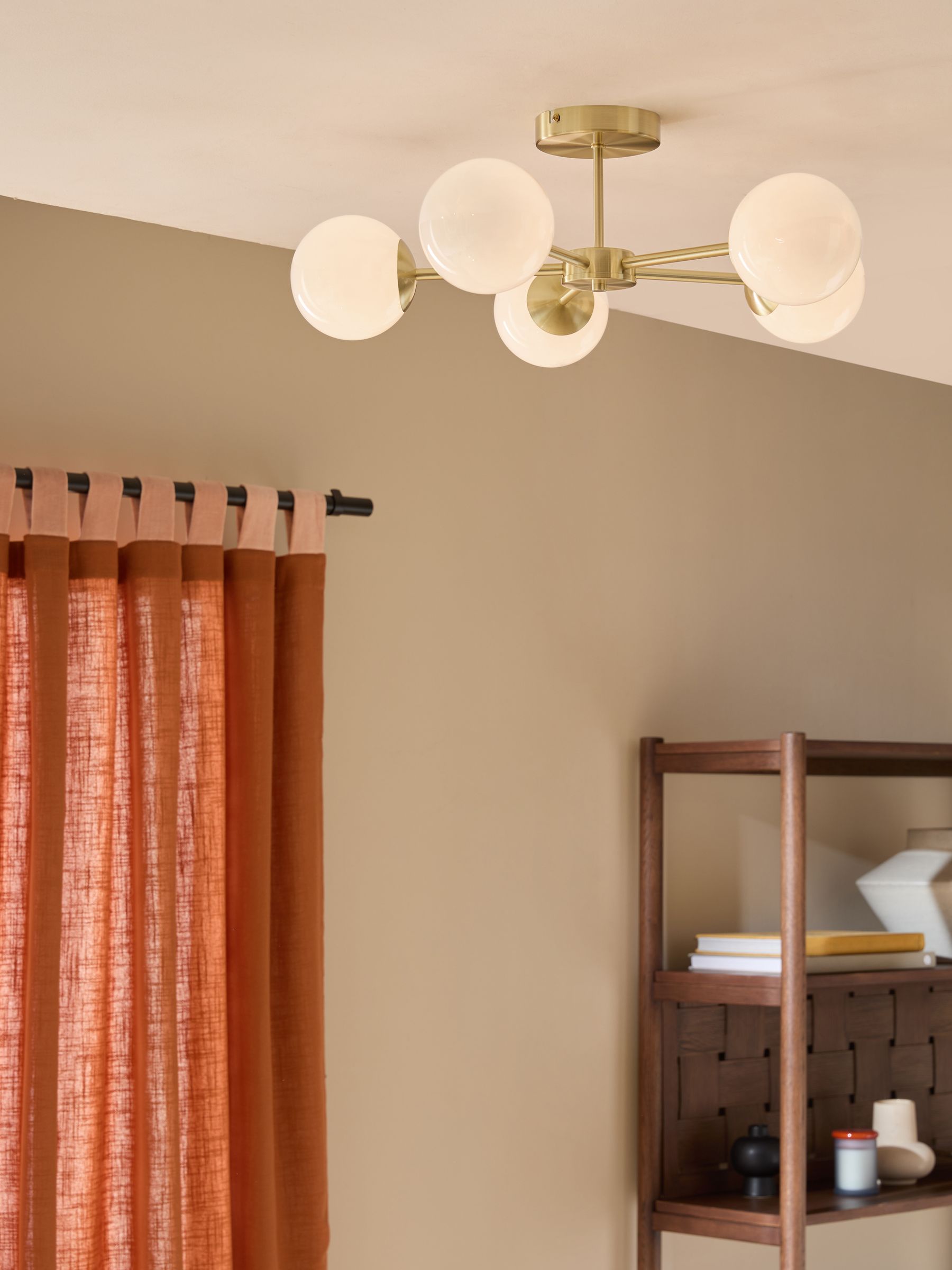 Globe 5 Light Flush Ceiling in Brass/Opal