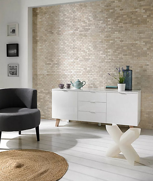 Carrelage de mosaïque (Boite de 1m²) / Plaque mosaïque mur et sol en marbre naturel coloris beige mat - 30 x 30 cm