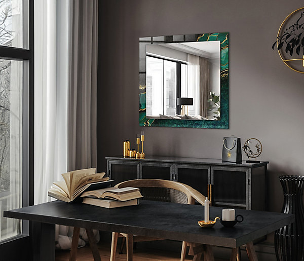 Miroir Mural Tulup 60x60 cm Motifs Abstraits Verts Pour Chambre