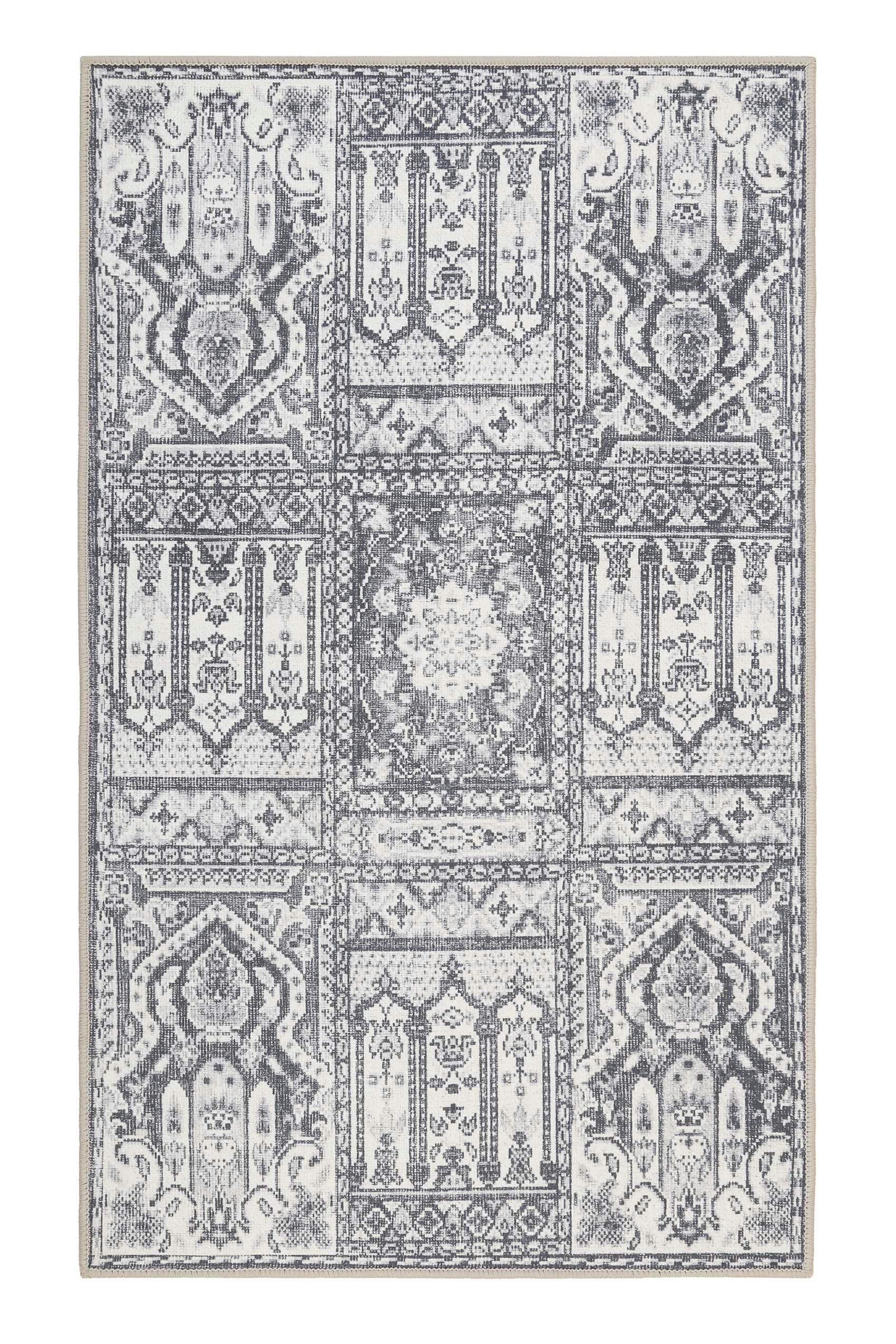 VINTAGE CAFE - Tapis de bain style vintage tons de gris impression digitale 60x100