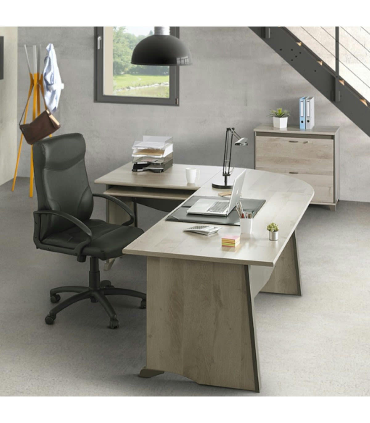 - Bureau style industriel avec voile de fond - Beige et Marron