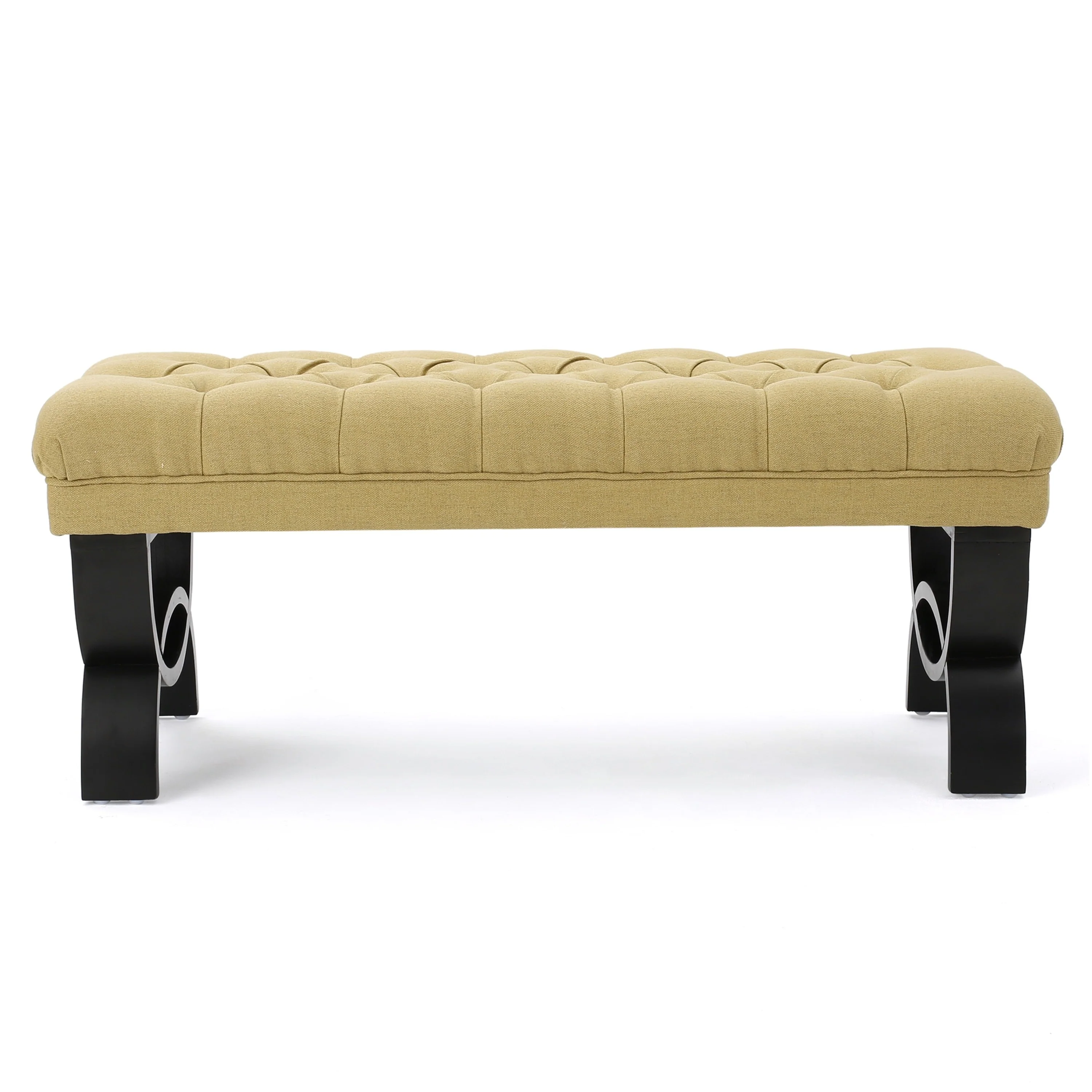 Riam Ottoman Bench, 41 Inch, Button Tufted, Yellow, Half Circle Legs