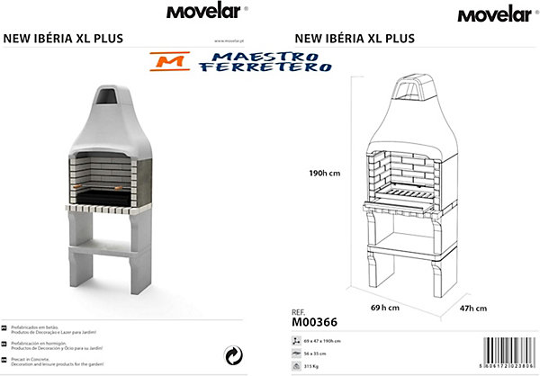 MOVELAR - Barbecue préfabriqué à bois et charbon de bois New Iberia PlusxL (Beige - 69x47x190 cm) REF : M00366 - Usage Extérieur