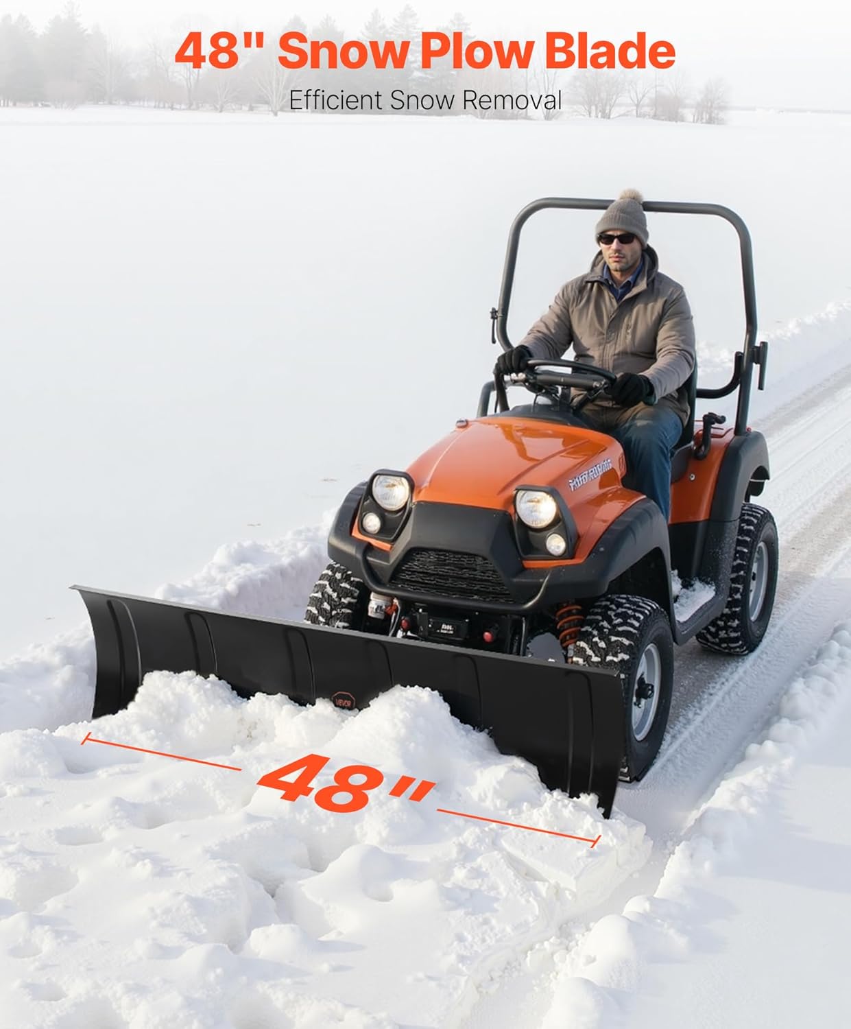 VEVOR Snow Plow Kit  48in Universal Snow Plow Attachment  Height & Left-Right Adjustable  Quick to Detach  Steel ATV Scrape Blade  3 Mount Options  Efficient Snows Clearing  for Most ATVs & UTVs