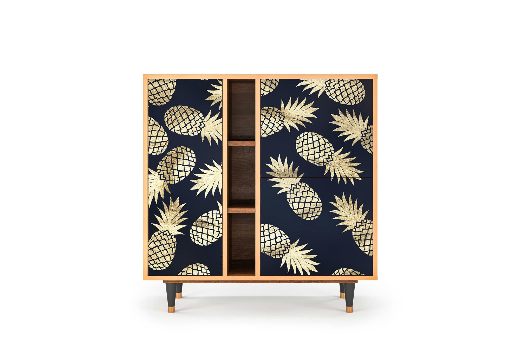 SUNNY PINEAPLE - Buffet  bleu et jaune 3 portes L 94 cm