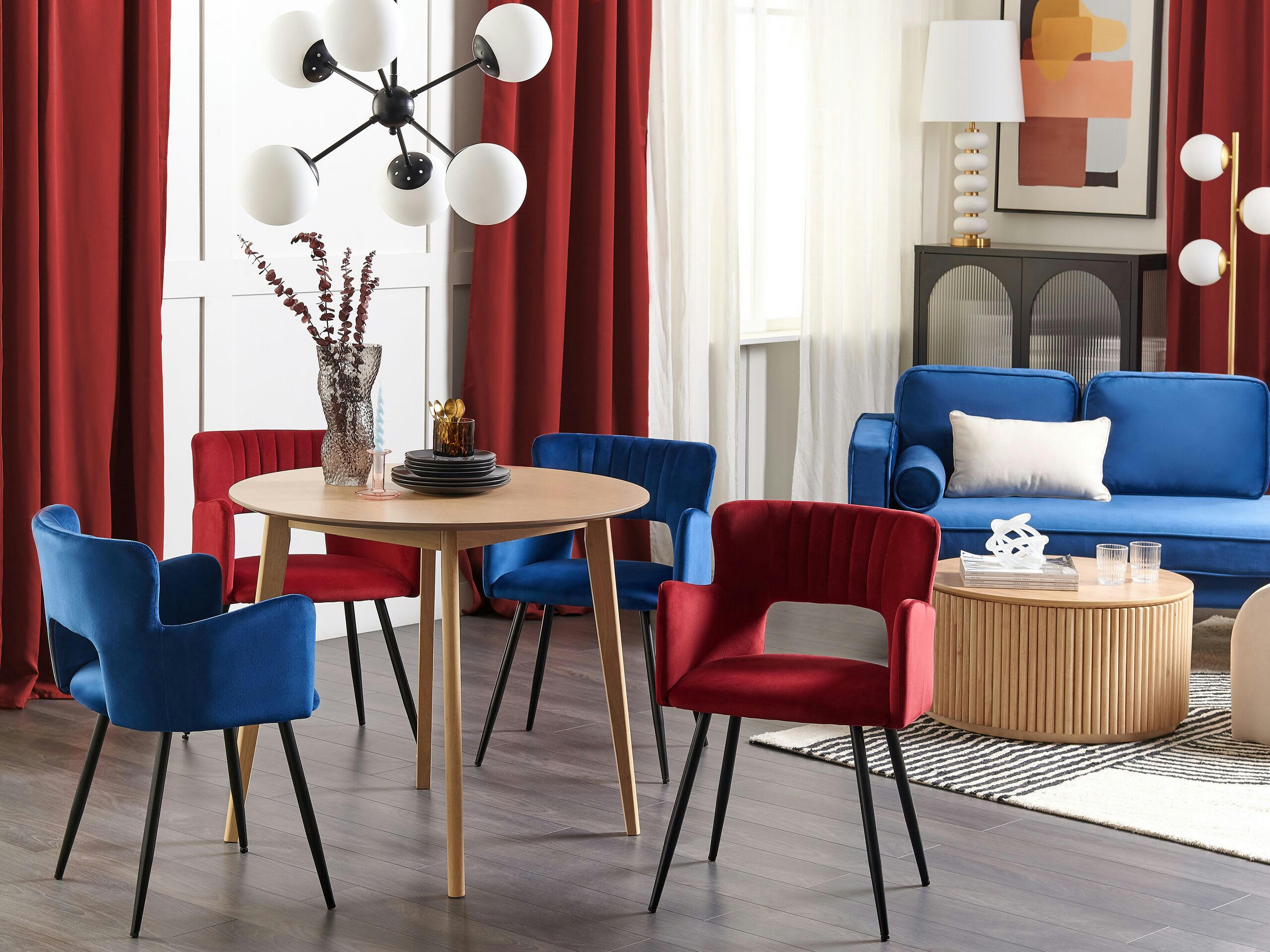 SANILAC - Lot de 2 chaises de salle à manger en velours rouge foncé