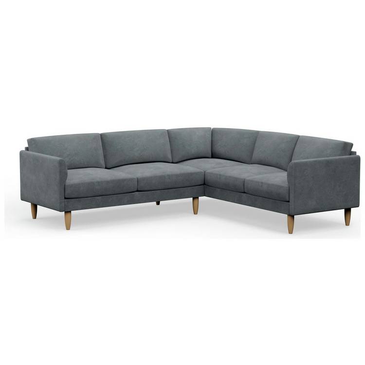 Hutch Velvet Curve Arm 6 Seater Corner Sofa - Slate Grey