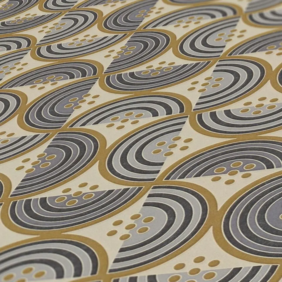 Livingwalls behang grafisch motief geel en grijs - 53 cm x 10.05 m