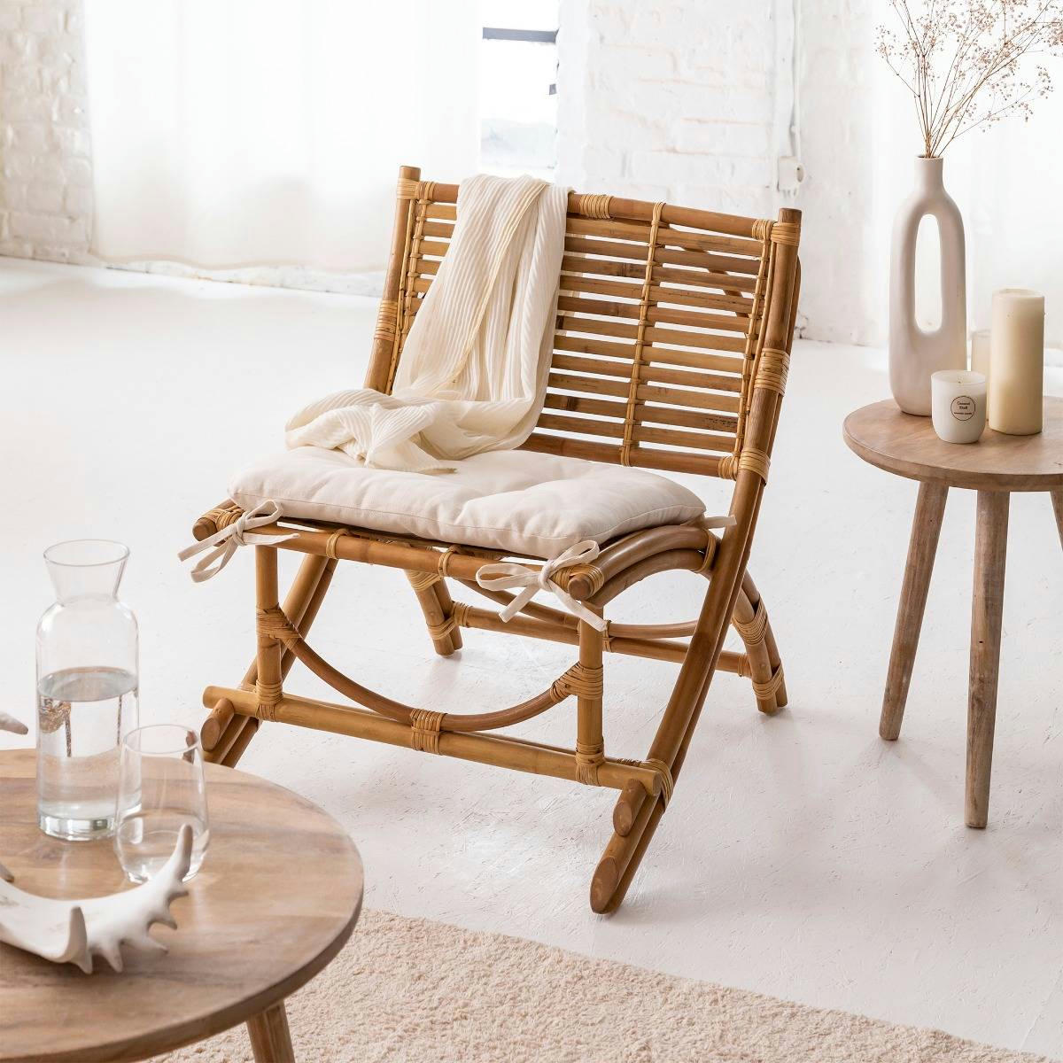 MAYEUL - Fauteuil en rotin marron 65 cm