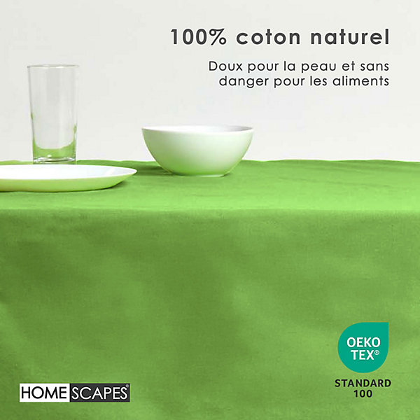 Nappe rectangulaire en 100% coton - citron vert - 137 x 228 cm - HOMESCAPES - Lavable en machine