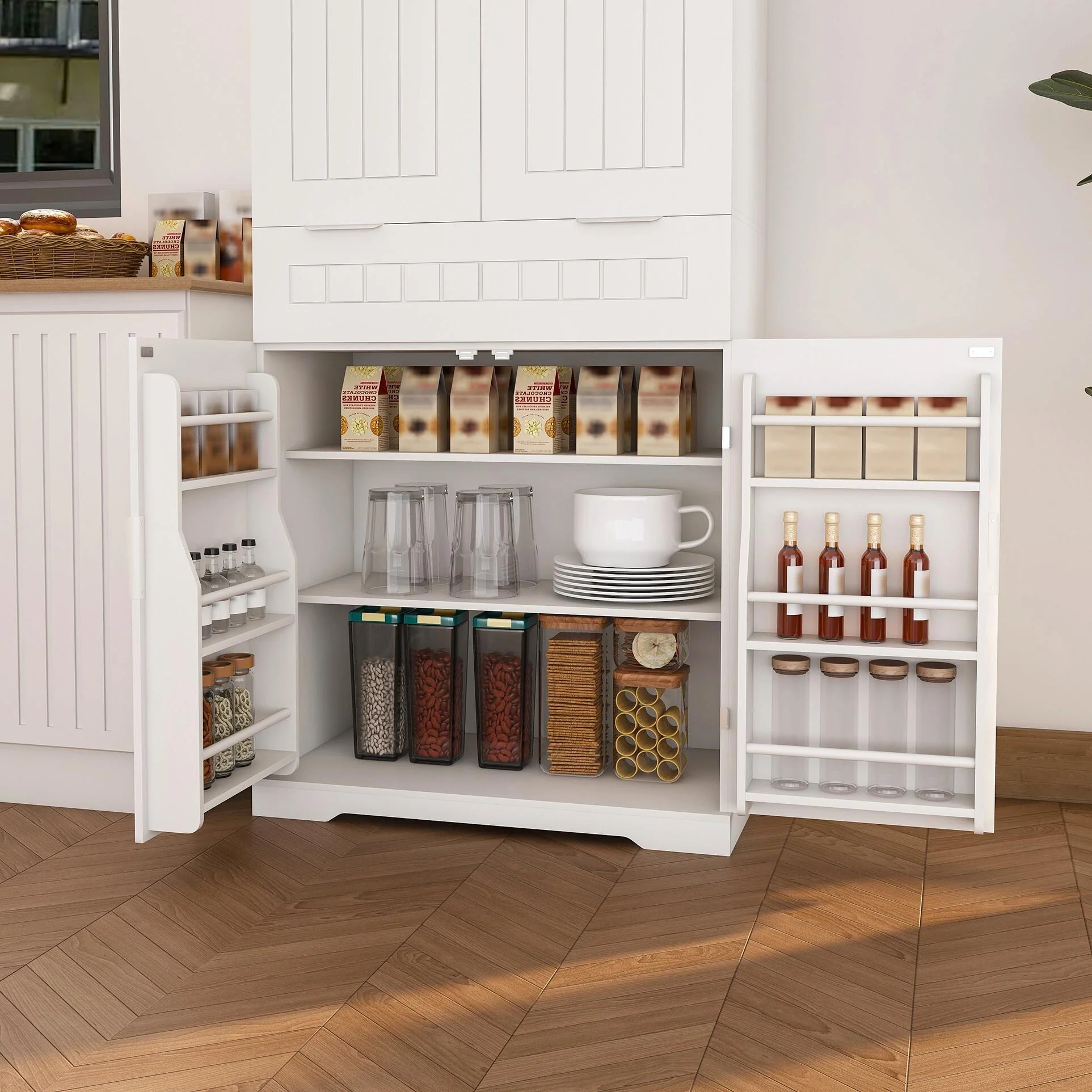 71 Farmhouse Pantry Cabinet - Adjustable Shelves & Drawer
