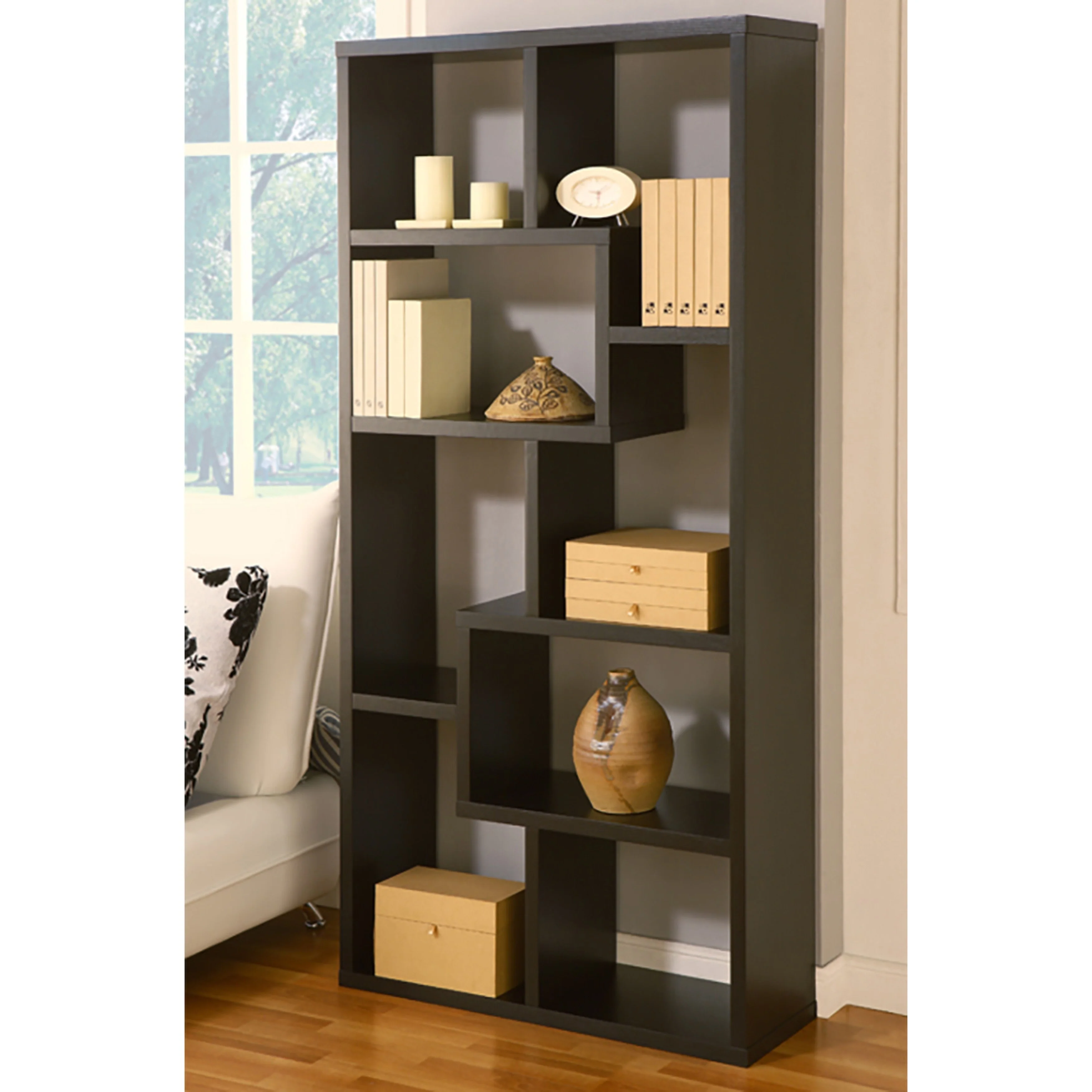DH BASIC Modern Geometric 8-Shelf Open-Back Bookcase by Denhour