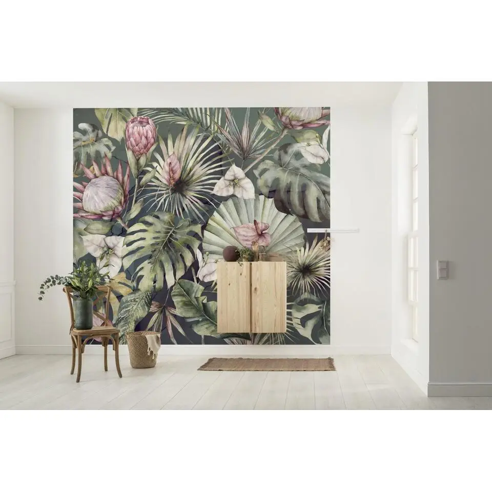 Sanders & Sanders fotobehang jungle-motief groen en roze - 300 x 280 cm