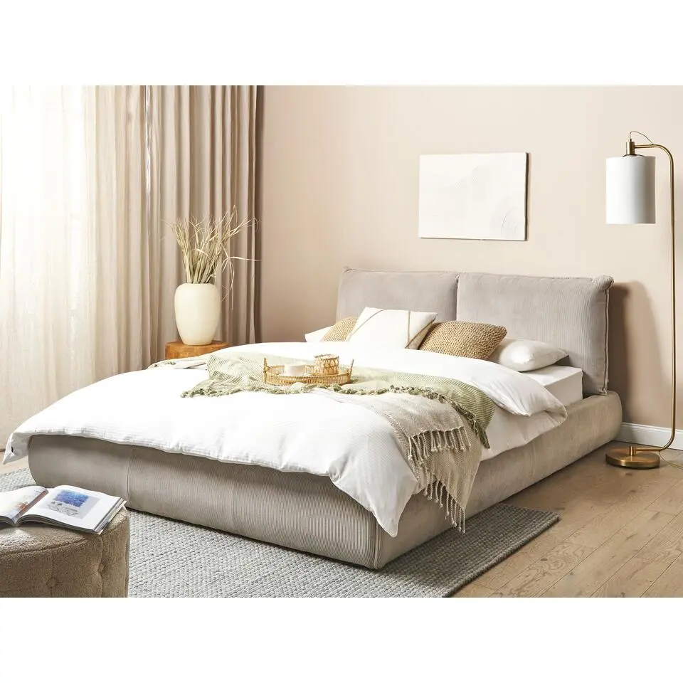 VINAY - Tweepersoonsbed - Taupe - 160 x 200 cm - Corduroy